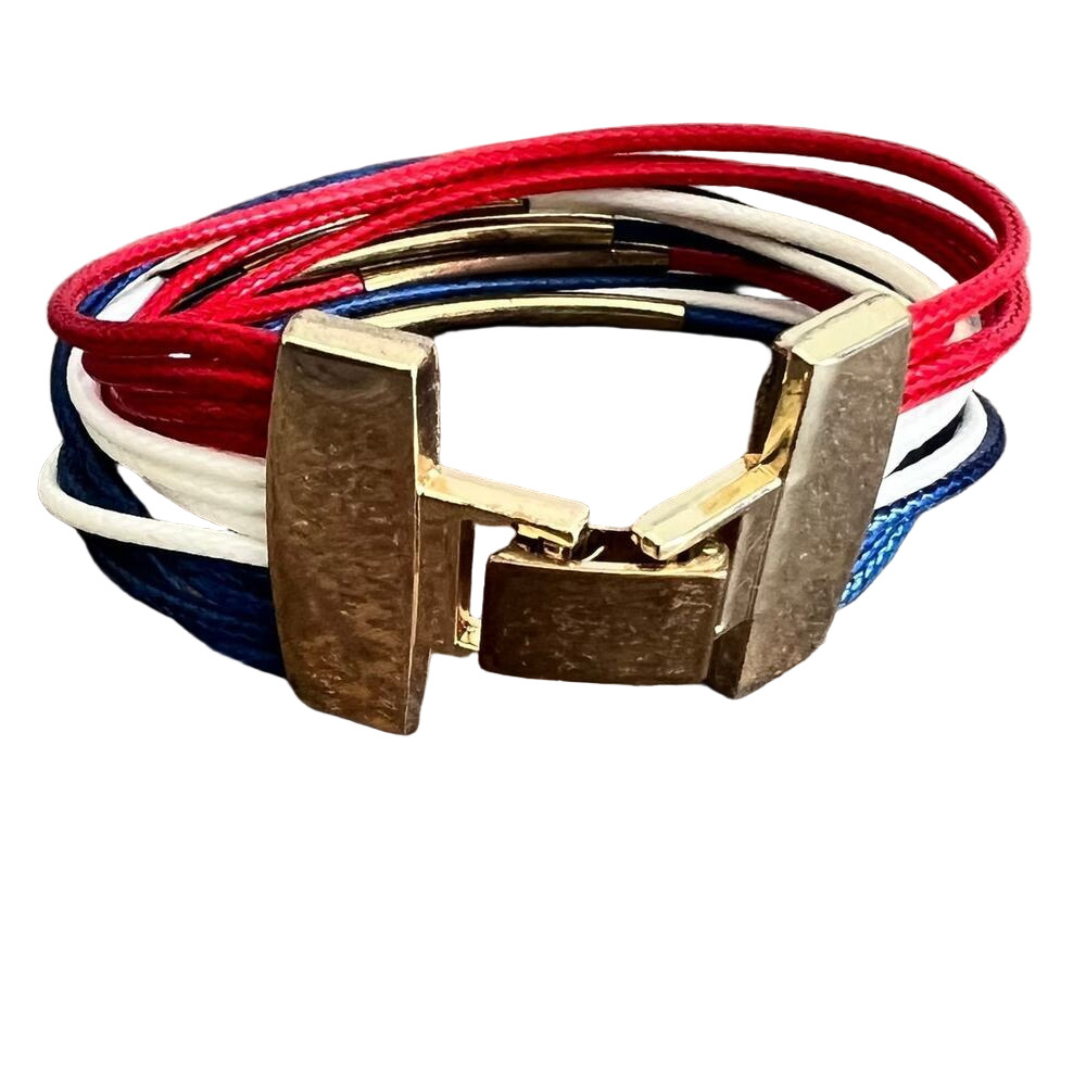 🍭6/$30 Red white and blue cord gold tone multistrand bracelet